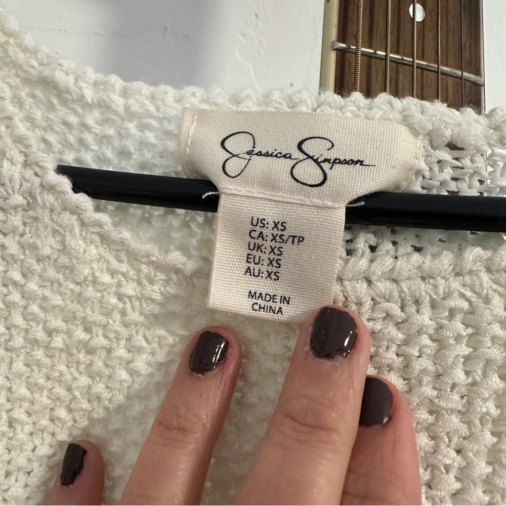 Jessica Simpson Cream Open-Knit Short Sleeve Top - Picture 4 of 6